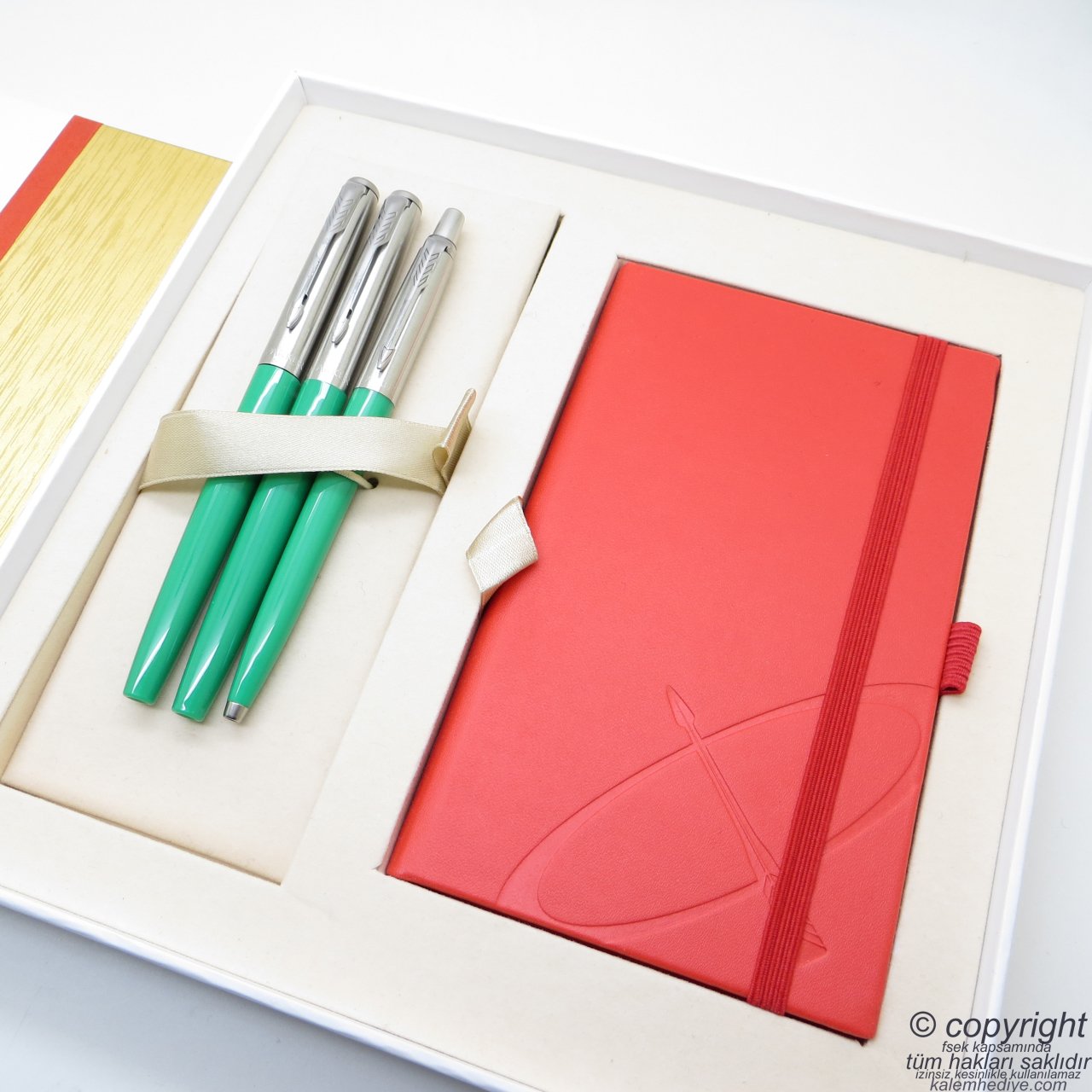 Parker Jotter Original Yeşil İsme Özel Multi Set - Defterli Büyük Kutusunda - Dolma Kalem + Roller Kalem + Tükenmez Kalem | Hediyelik Kalem