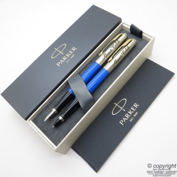 Parker Jotter Original Mavi GT Dolma Kalem + Roller Kalem Set | İsme Özel Kalem | Hediyelik Kalem