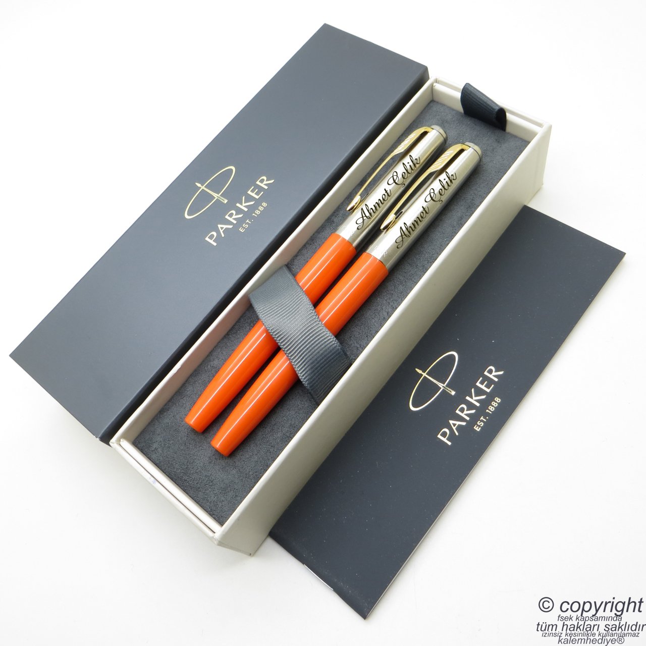 Parker Jotter Original Turuncu GT Dolma Kalem + Roller Kalem Set | İsme Özel Kalem | Hediyelik Kalem