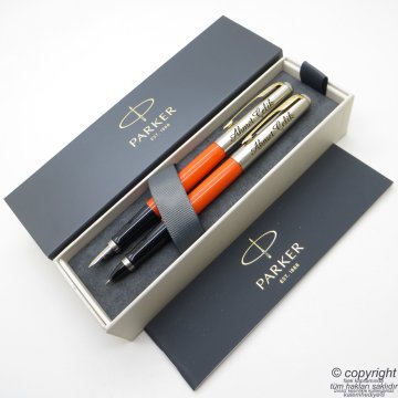 Parker Jotter Original Turuncu GT Dolma Kalem + Roller Kalem Set | İsme Özel Kalem | Hediyelik Kalem