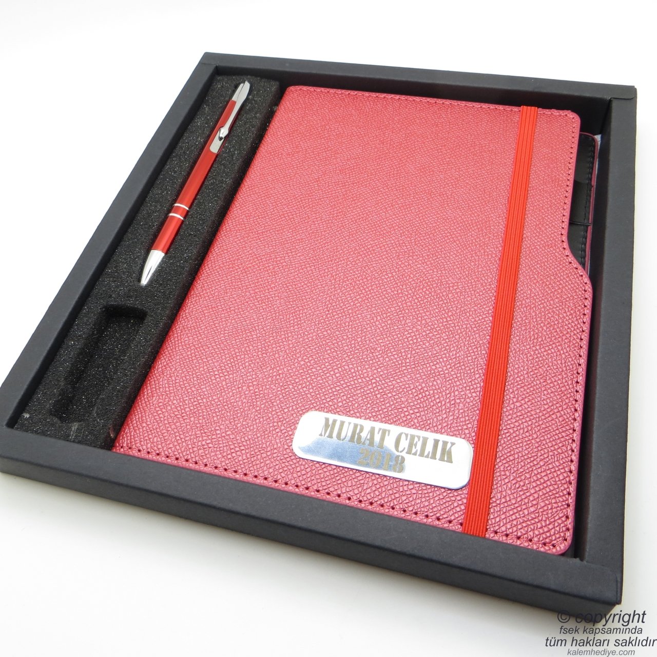 Kişiye Özel Defter ve Kalem Set | 15x21 | İsme Özel Defter | MY-398 Kırmızı