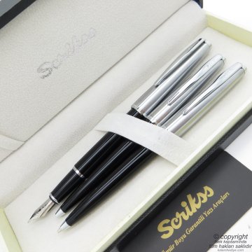 Scrikss 78 3'lü Set Siyah | Dolma Kalem + Tükenmez Kalem + Versatil Kalem Set | Scrikss Kalem | İsme Özel Kalem | Hediyelik Kalem
