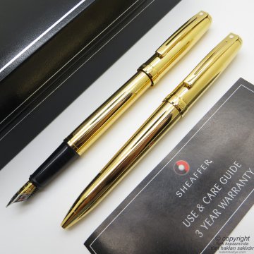 Sheaffer Prelude 23 Ayar Altın Kaplama Dolma Kalem + Tükenmez Kalem Set | İsme Özel Kalem Seti