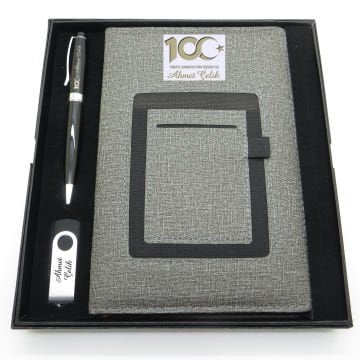 Yüzüncü Yıl (100. Yıl) Özel Set - Kalem + Kanguru Defter Usb Bellek Set - İsme Özel