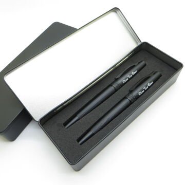 İsme Özel Kalem Seti - Mat Siyah Dolma Kalem + Roller Kalem Set - Kişiye Özel