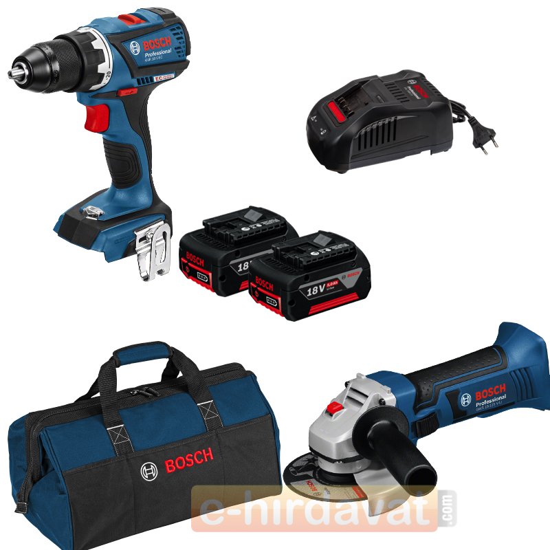 Bosch GSR 18 V-EC Delme Vidalama + GWS 18-125 V-LI Akülü Avuç Taşlama