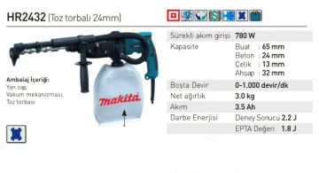 Makita HR2432 Toz Emişli Kırıcı Delici