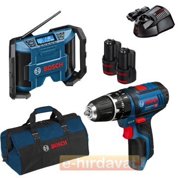 Bosch GPB 12V-10 Şantiye Radyosu + GSB 12V-15 Akülü Darbeli Matkap