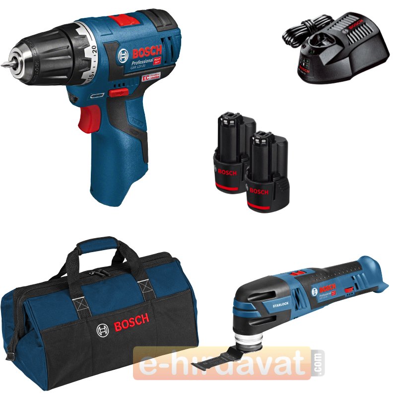 Bosch GSR 12V-20 EC Delme Vidalama +  GOP 10.8 V-LI Çok Amaçlı Alet