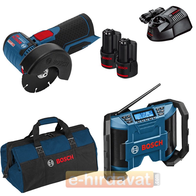 Bosch GWS 12 - 76  Akülü Taşlama + GPB 12V-10 Şantiye Radyosu