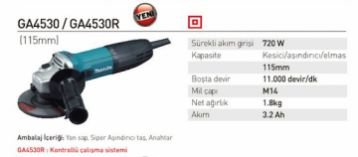 Makita GA4530 Avuç Taşlama