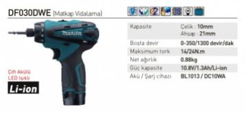 Makita DF030DWE Akülü Matkap Vidalama