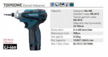 Makita TD090DWE Akülü Darbeli Vidalama