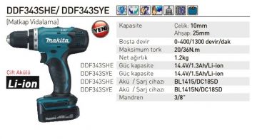 Makita DDF343SYE Akülü Matkap Vidalama