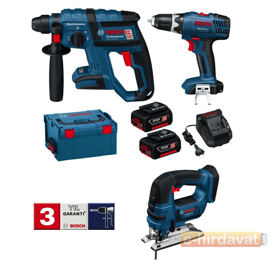 Bosch GBH 18 V-EC Darbeli Kırıcı Delici + GSR 18-2 LI Vidalama + GST 18 Dekupaj