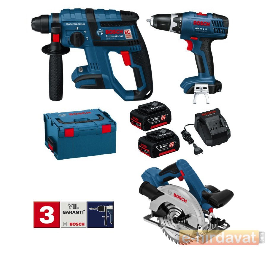 Bosch GBH 18 V-EC Darbeli Kırıcı Delici + GSR 18-2 LI Vidalama + GKS 18 Daire Testere