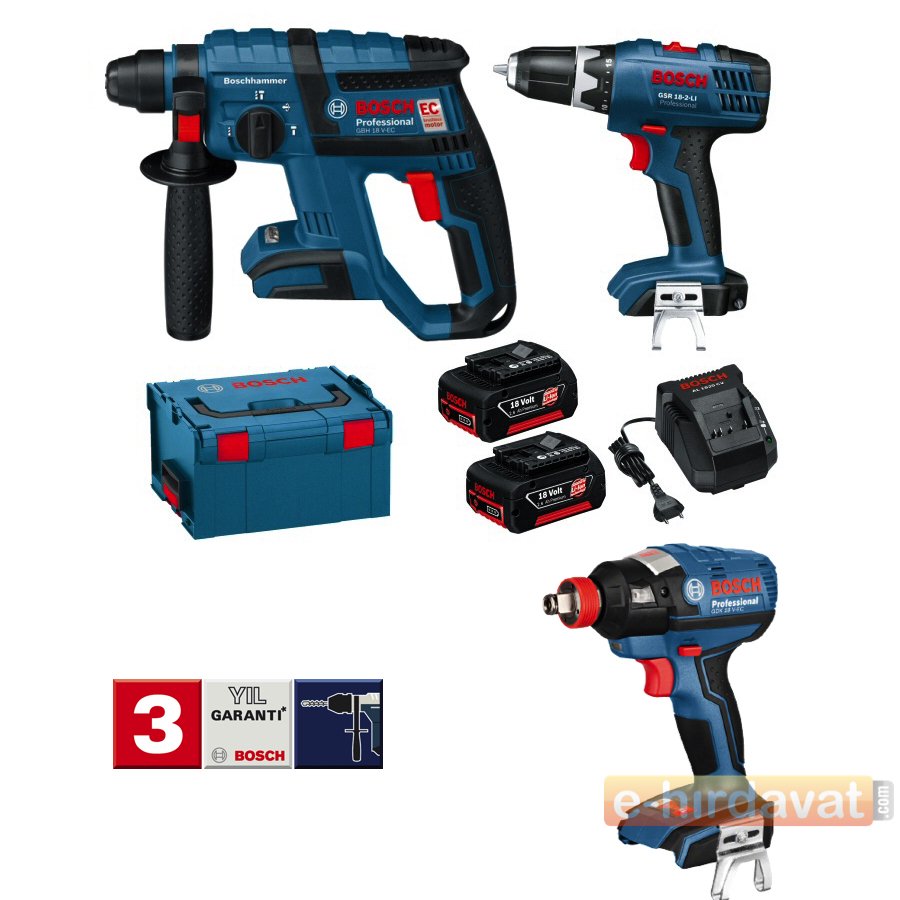 Bosch GBH 18 V-EC Darbeli Kırıcı Delici + GSR 18-2 LI Vidalama + GDX Somun Sıkma