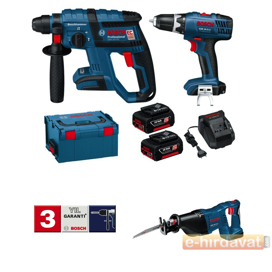 Bosch GBH 18 V-EC Darbeli Kırıcı Delici + GSR 18-2 LI Vidalama + GSA 18 Panter Testere