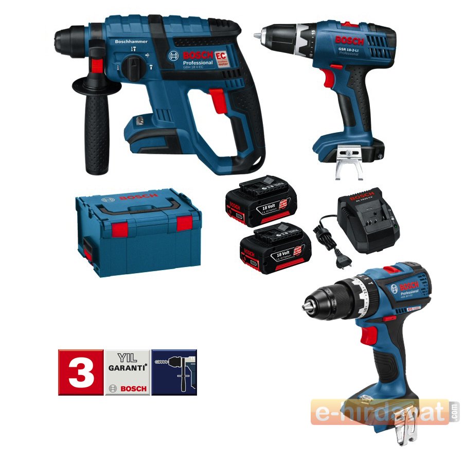 Bosch GBH 18 V-EC Darbeli Kırıcı Delici + GSR 18-2 LI Vidalama + GSB 18 Darbeli Vidalama