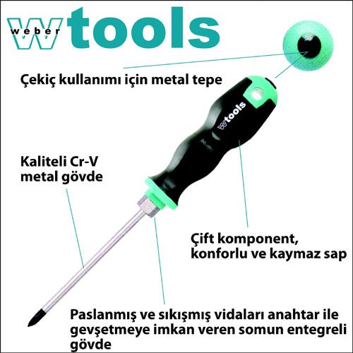 Weber Tools Yıldız Uçlu Tornavida PH4 x 200 Mm Somunlu Gövde ve Metal Tepeli