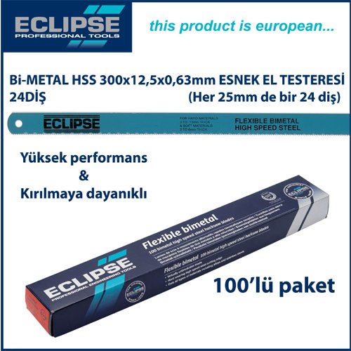 Eclipse AA46V Bi-Metal HSS El Testeresi Yedeği 300mm 24 diş (100 lü Paket)