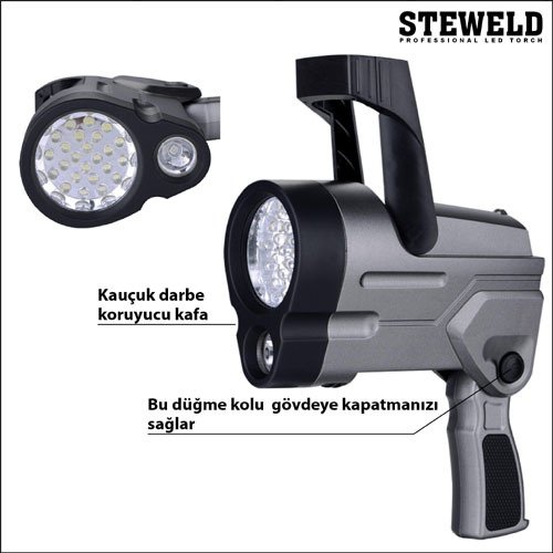 STEWELD 994G Çift ışık kaynaklı LED Projektör ve el feneri