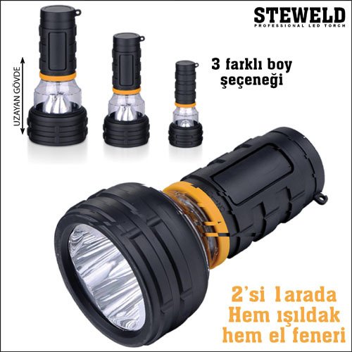 STEWELD 986A Çift Fonksiyonlu LED El Feneri ve Işıldak 88x40mm
