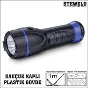 STEWELD 962B Kauçuk Kaplı Plastik Gövde Led El Feneri 200x60mm