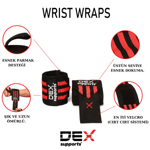 Dex Supports Lasting Energy Wrist Wraps Kırmızı Siyah 1 Çift