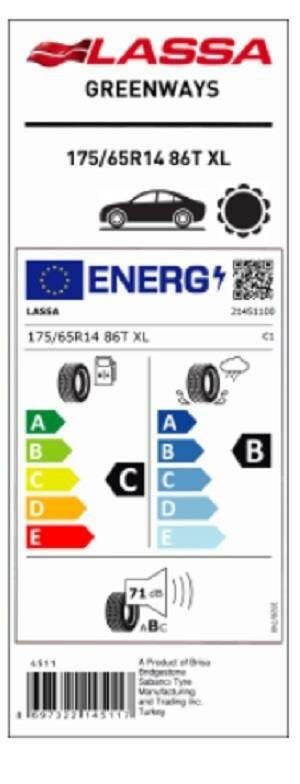 175/65R14 86T XL GREENWAYS LASSA