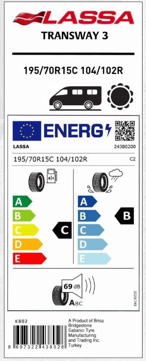 195/70R15 C 104/102R 8PR TRANSWAY 3 LASSA