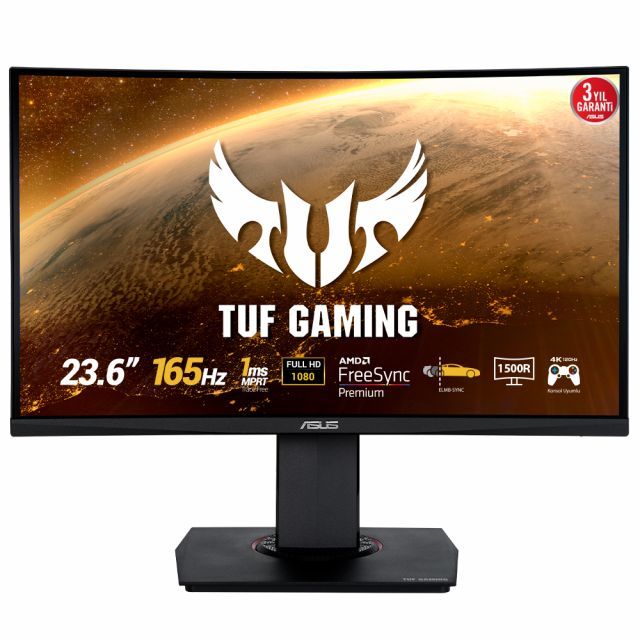 ASUS TUF GAMING VG24VQR 23,6 VA KAVISLI FREESYNC  1920x1080 1MS(MPRT) 165HZ DP HDMI MM VESA 3YIL ELMB SYNC,PIVOT