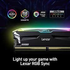 LEXAR ARES RAM DT GAMING DDR4 UDIMM 32GB KIT (2X16GB) 3600 MEMORY WITH HEATSINK AND RGB LIGHTING BLACK COLOR DUAL PACK LD4BU016G-R3600GDLA