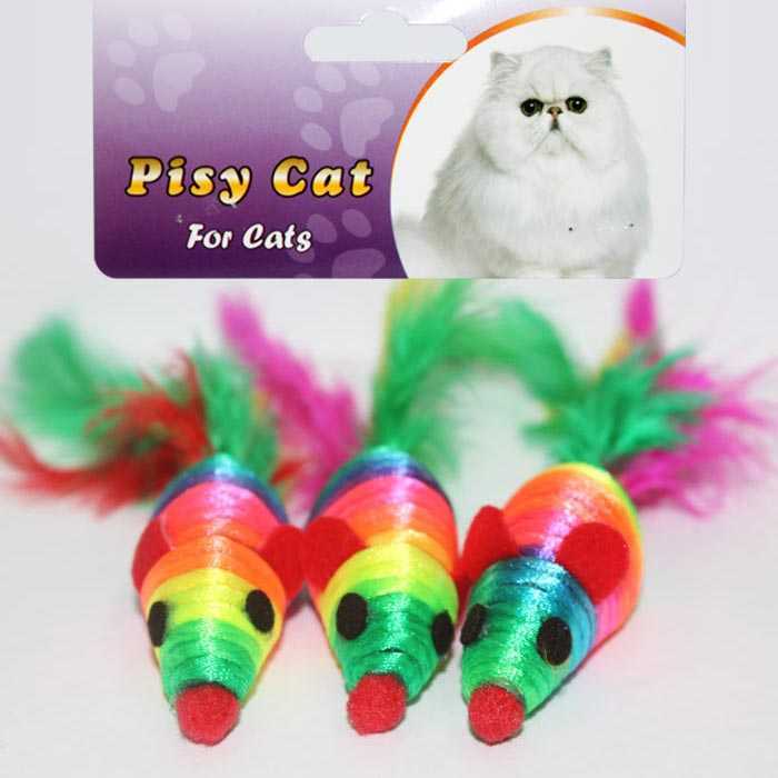 Pisy Cat Gökkuşağı Fare Renkli Kedi Oyuncağı 3 Adet