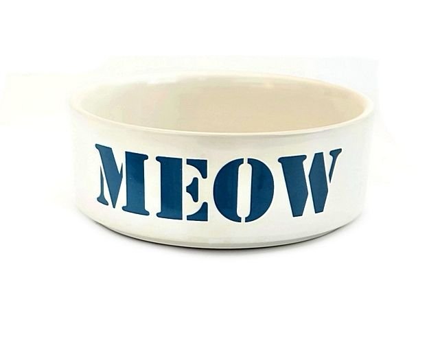 Kedi Seramik Mama Kabı - Meow mavi ( 470 ml )