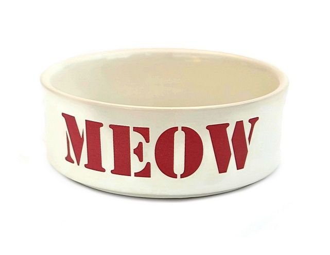Kedi Seramik Mama Kabı - Meow kırmızı ( 470 ml )