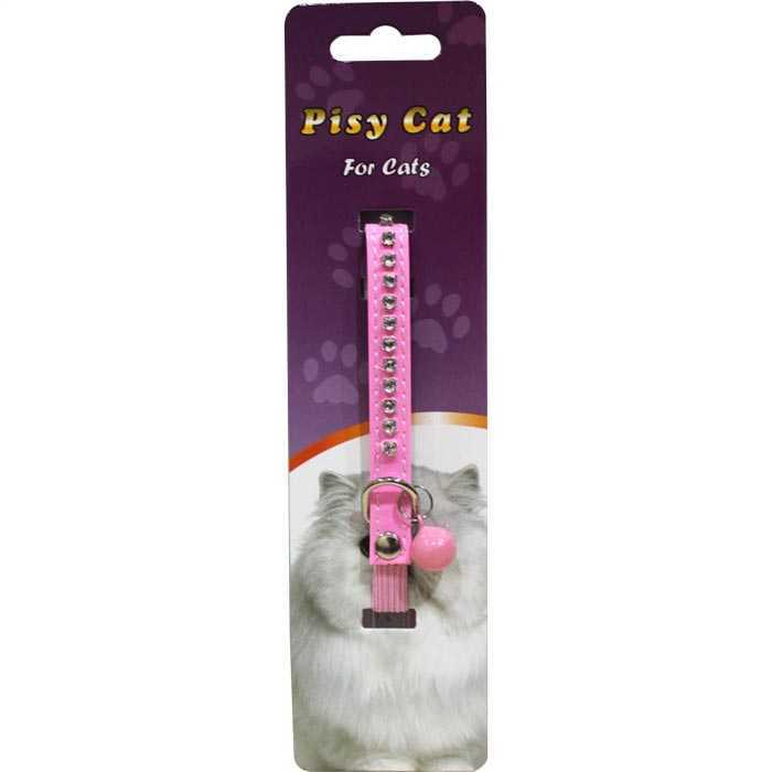 Pisy Cat Taşlı Zilli Pembe Kedi Boyun Tasması 30 Cm