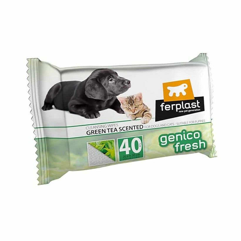 Ferplast Genico Fresh Yeşil Çaylı Kedi Köpek Temizlik Mendili 40lı