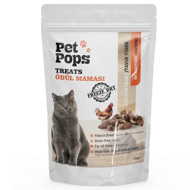 Pet Pops Freeze-Dried Kedi Ödülü Tavuk Yüreği 40 Gr
