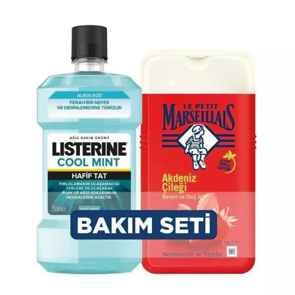 Le Petit Marseillais Duş Jeli Akdeniz Çileği 250 Ml + Listerine Ağız Bakım Suyu Cool Mint 250 Ml