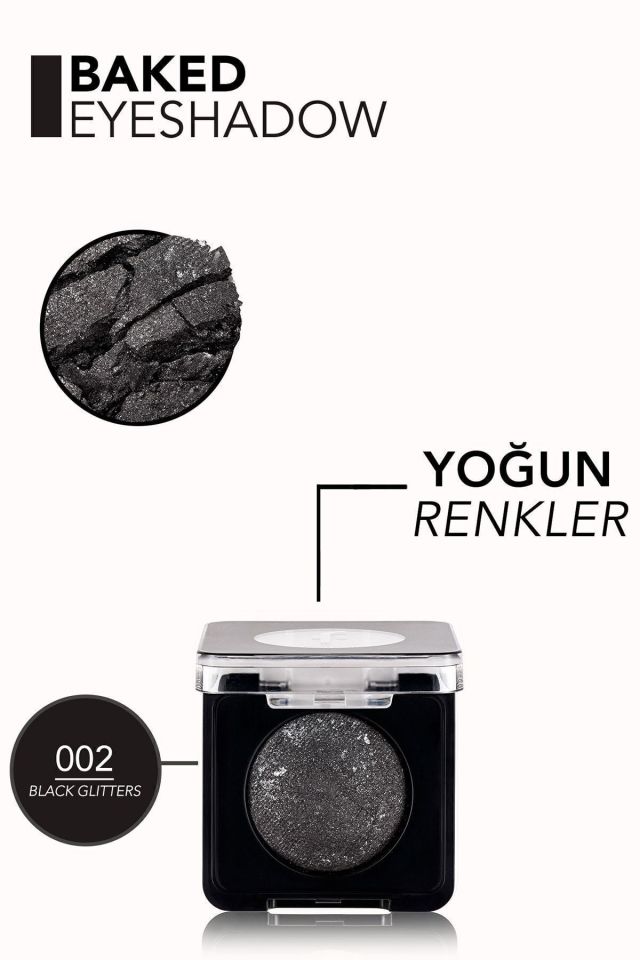 Flormar Yoğun Işıltılı Göz Farı - 002 Black Glitters- Baked Eyeshadow - 8682536052368