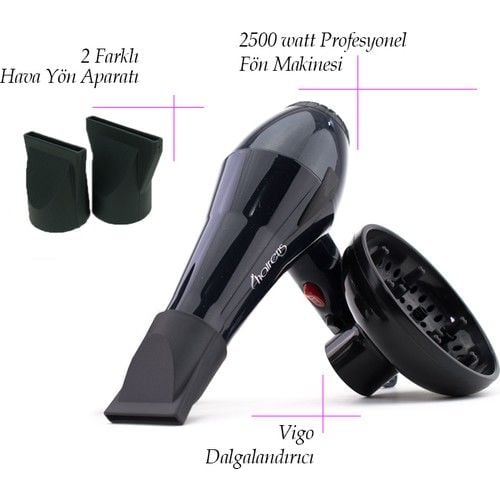 Hairens 2500w Turbo 3555 Profesyonel Kuaför Saç Kurutma Ve Fön Makinesi