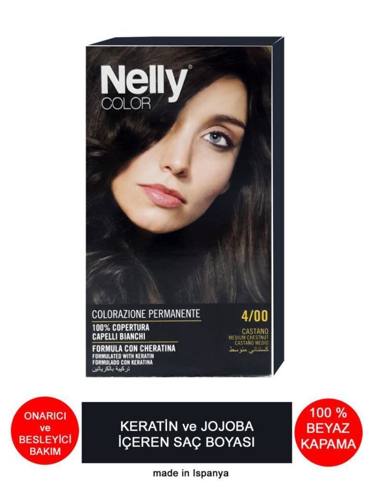 Nelly Jojoba ve Keratinli Saç Boyası 4.00 Orta Kestane