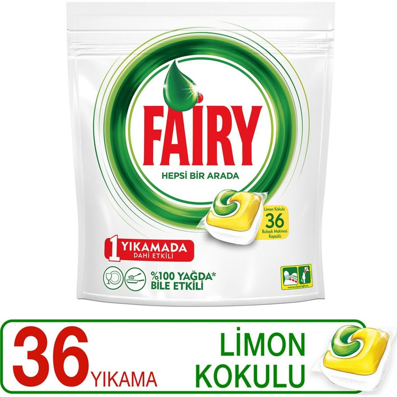 Fairy 36 Yıkama Deterjanı Kapsülü Hepsi Bir Arada Bulaşık Makinesi İçin Limon Kokulu