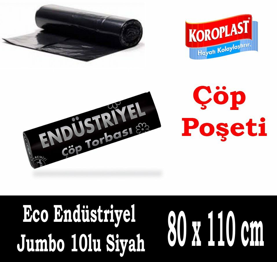 Koroplast Eco 10lu Jumbo Siyah Çöp Torbası 80x110cm