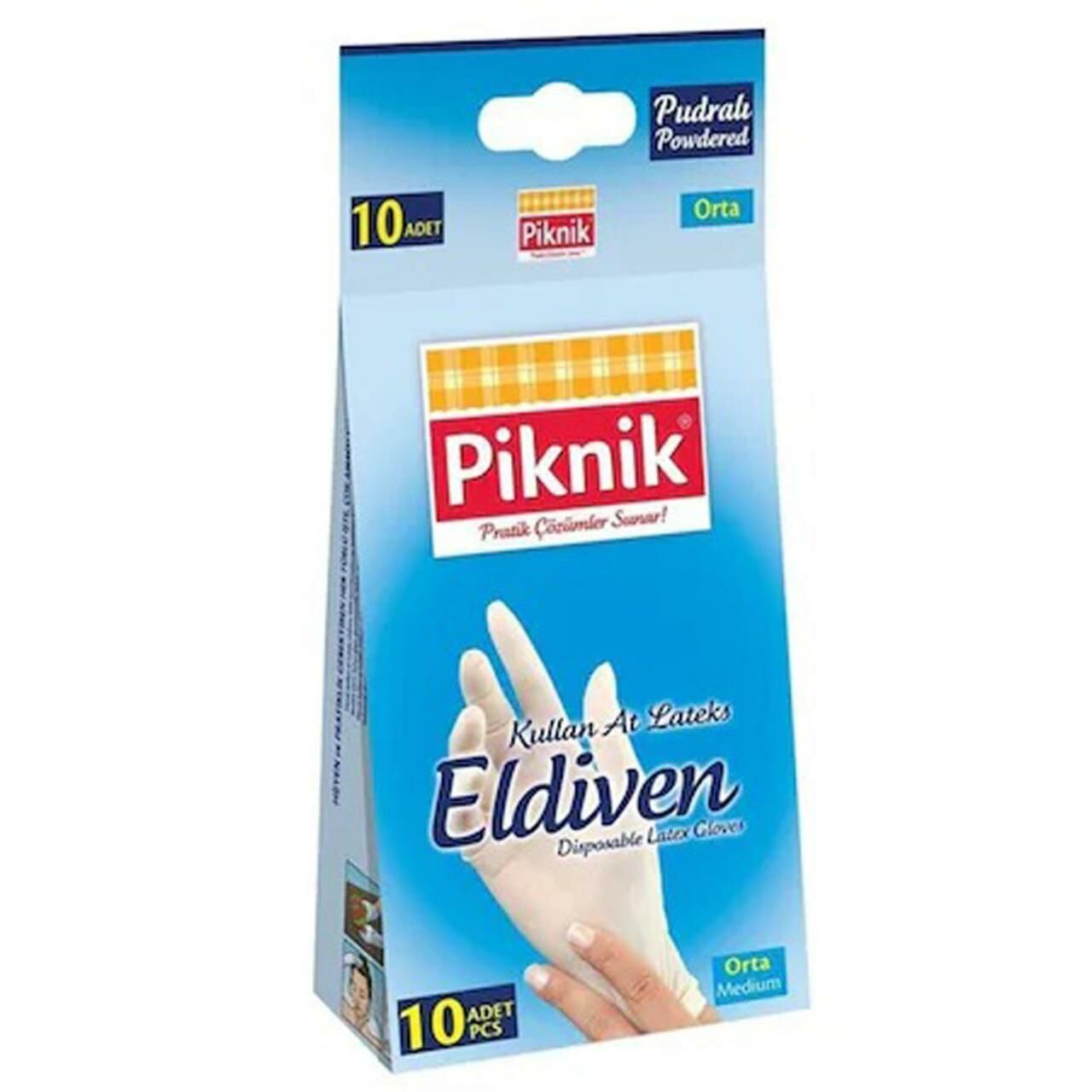 Piknik Lateks Eldiven 10 lu M - Orta Boy Pudralı