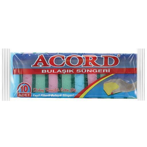 Acord Renkli Düz Bulaşık Süngeri 10 lu