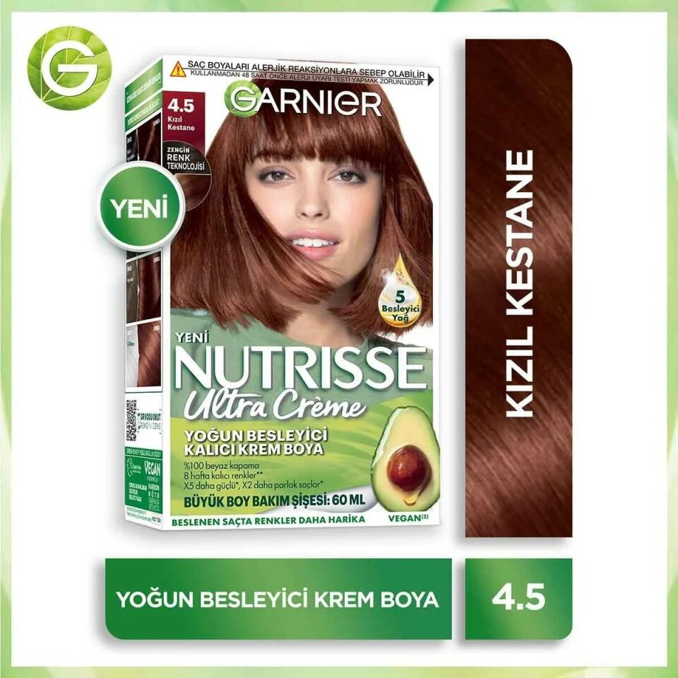 Garnier Nutrisse 4.5 Kızıl Kestane Yoğun Besleyici Kalıcı Krem Saç Boyası