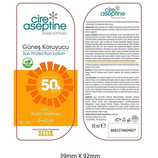 Cire Aseptine Sun Face Spf50+ 90 ml Yüz Krem Losyon