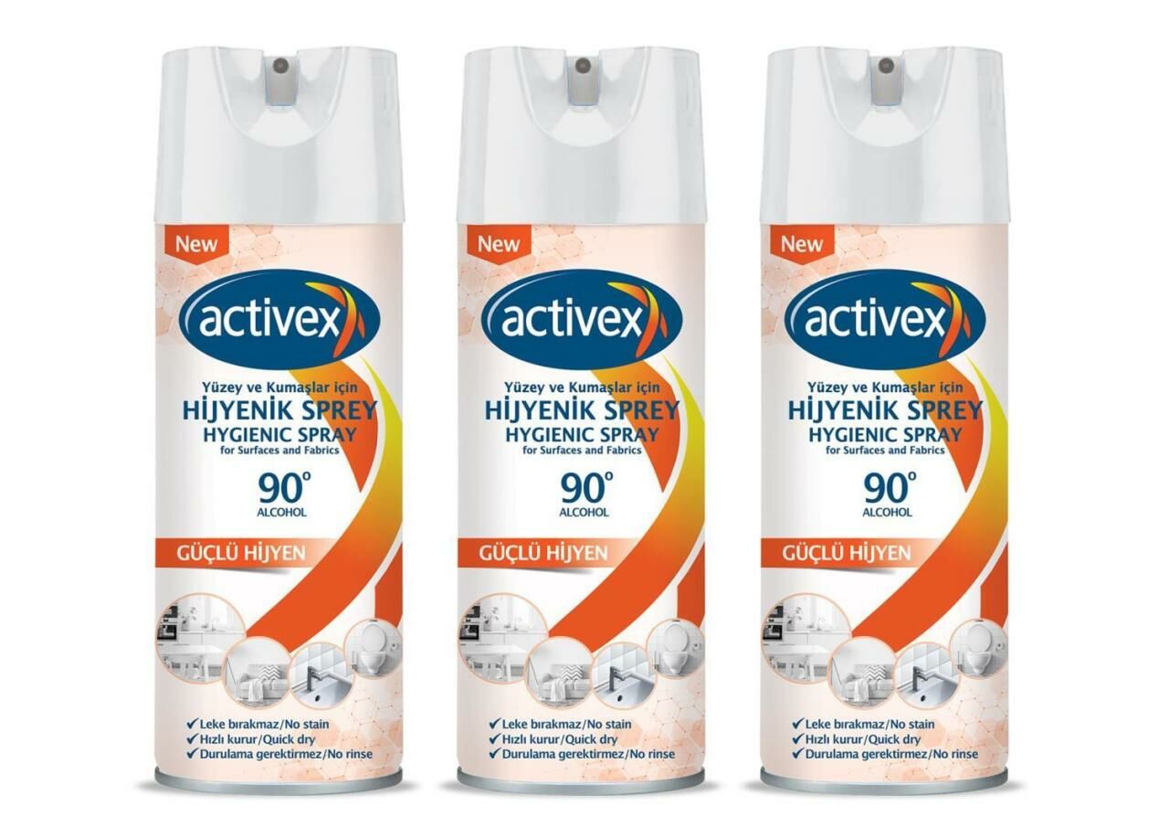 3 Adet Activex Hijyenik Kumaş ve Yüzey Spreyi 200 Ml 90 Derece